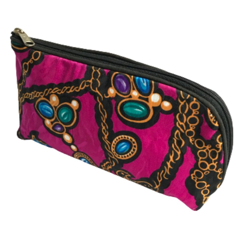 Vintage Hot Pink Chain Print Cosmetic Jewelry Bag